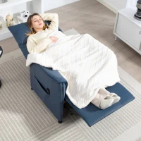 HOMCOM Poltrona Relax Reclinável Elétrica com Função Memória Apoio para Pés Controlo Remoto e Bolsos Laterais 80x83x104 cm Azul(m-9)