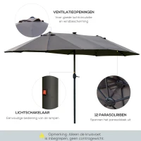 Outsunny parasol met LED dubbele parasol 440 x 260 cm tuinparasol grijs(m-6)