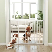 PawHut Dog Gate Pet Safety Gate Stair Barrier Pressure Fit Adjustable 76-82/86-97/101-107 cm, White(m-7)