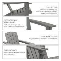 Outsunny Adirondack Stoel Kunststof 75x87x90cm,met Bekerhouder, Grijs(m-5)