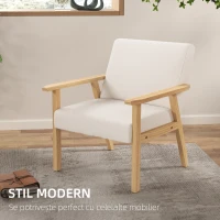 HOMCOM Fotoliu Modern cu 2 Perne din In și Picioare din Lemn de Pin, 64x70x72 cm, Alb Crem(m-4)