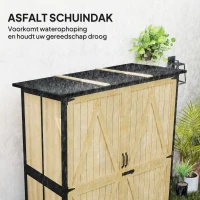 Outsunny Houten en Stalen Tuinkast, Buiten Gereedschapskast met Asfaltdak, 2 Planken, Afsluitbare Deuren, Natuurhout(m-6)