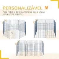 PawHut Parque para Animais de Estimação com 8 Paineis 63x76cm Cerca para Animais de Estimação com Porta com Trava para Jardim Pátio Exterior Prata(m-4)