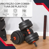 HOMCOM Conjunto de halteres 2 em 1 25 kg com barra ajustável Treinamento de força e levantamento de peso para ginasio preto(m-7)