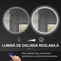 Kleankin Oglinda de Baie Rotunda cu Lumina LED in 3 Culori si intrerupatoare Touch, Ø70x3.5 cm, Transparent(m-5)