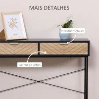 HOMCOM Mesa Consola 100x30x75 cm Mesa de Entrada Moderna com 2 Gavetas de Armazenamento Preto e Madeira(m-6)