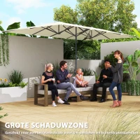 Outsunny Dubbelzijdige Parasol, 451 x 264 cm Zonnescherm met Kruksysteem, 12 Metalen Baleinen, Aluminiummast, Crèmewit(m-4)