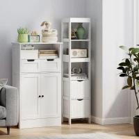 HOMCOM Mobilier de Baie cu 3 Rafturi Deschise și 2 Sertare, 30x30x141.2 cm, Alb(m-7)
