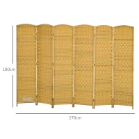 HOMCOM Separador de Ambientes de 6 Paneles Biombo Plegable 270x180 cm Pantalla de Privacidad de Polipropileno Natural(m-3)