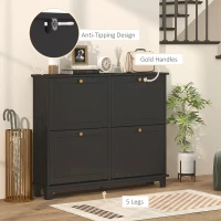 HOMCOM Narrow Shoe Storage Cabinet, Slim Shoe Cabinet with 4 Flip Drawers, Adjustable Shelves for 16 Pairs of Shoes, Black(m-6)