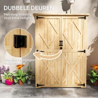 Outsunny Tuinopslagschuur, houten schuur voor gereedschap en tuinapparatuur, asfaltdak, dubbele deuren, sparrenhout, lichtbruin(m-6)