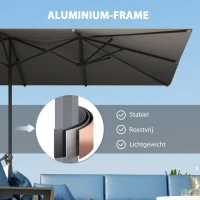 Outsunny Dubbelzijdige Parasol, 451 x 264 cm Zonnescherm met Zwengelsysteem, 12 Metalen Ribben, Aluminium Mast, Donkergrijs(m-5)