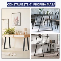 HOMCOM Set 2 Picioare de Masă Trapezoidale cu 6 Găuri și 12 Șuruburi, 70x5x72 cm, Negru(m-7)