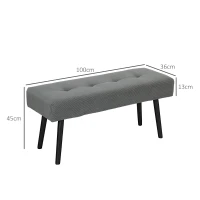 HOMCOM Ławka z pokryciem sztruksowym, ławka do łóżka z metalowymi nogami, ławka na buty 100 x 36 x 45 cm Szara(m-3)