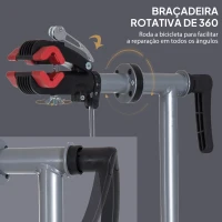 HOMCOM Suporte para Reparação de Bicicleta com Suporte para Ferramentas Altura Ajustável e Giratório 100x100x109-180 cm Preto(m-7)