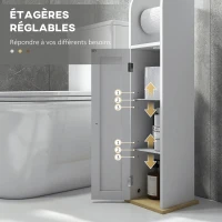 kleankin Meuble de salle de bain support papier toilette avec placard et étagères réglables 20 x 20 x 80 cm blanc(m-5)