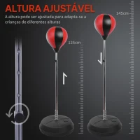 HOMCOM Punching Ball de Boxe com Altura Ajustável Base Recarregável e Luvas para Adolescentes Ø43x125-145 cm Vermelho e Preto(m-6)