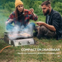 Outsunny tafelgrill gasgrill BBQ met 2 branders, tafelgasgrill met slang(m-6)