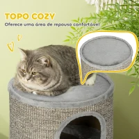PawHut Barril para Arranhar Gatos de 3 níveis Torre para Arranhar Gatos com 3 Entradas e Tampa em Sisal Ø38x70cm Cinzento Claro(m-5)