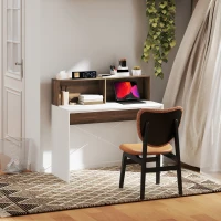HOMCOM Birou PC pentru Studiu cu Blat Înălțat și 2 Rafturi, 110x50x102.6 cm, Alb și Maro Nuc(m-7)