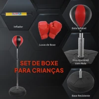 HOMCOM Punching Ball de Boxe com Altura Ajustável Base Recarregável e Luvas para Adolescentes Ø43x125-145 cm Vermelho e Preto(m-5)
