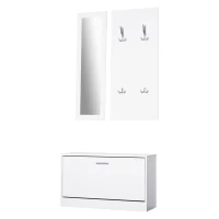 HOMCOM Móvel Cabide de Entrada de 3 Peças Armário de Entrada com Cabide Espelho e Sapateira 80x27x46,5cm Branco(m-1)