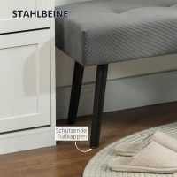 HOMCOM Ławka z pokryciem sztruksowym, ławka do łóżka z metalowymi nogami, ławka na buty 100 x 36 x 45 cm Szara(m-5)