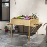 Outsunny Houten verhoogde plantenbak met 12 scheidingsroosters, inklapbare zijplanken, weerbestendig, sparrenhout, 122 x 91,5 x 89 cm(m-2)