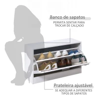 HOMCOM Móvel Cabide de Entrada de 3 Peças Armário de Entrada com Cabide Espelho e Sapateira 80x27x46,5cm Branco(m-6)