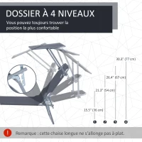 Outsunny Transat Bain de Soleil Pliable Chaise Longue Pliante Grand Confort Dossier Inclinable Multi-positions et Pare-Soleil réglable Dim. 187L x 58l x 36H cm gris(m-4)
