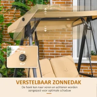 Outsunny Tuinschommel, 2-zits met verstelbaar dak, tot 220 kg belastbaar, 138 x 106 x 174 cm, Beige(m-4)