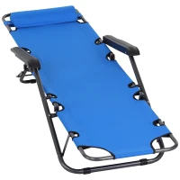 Outsunny Sonnenliege mit Kissen, Klappbare Strandliege mit 2-Fach verstellbare Rückenlehne Gartenliege, 2-in-1 Relaxliege, Metall + Oxfordstoff, Blau 135 x 60 x 89 cm(m-10)