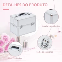 HOMCOM Mala de Maquilhagem Estojo de Maquilhagem de 3 Níveis para Cosméticos Joias Maquilhagem 36,5x24x29cm Prata(m-5)