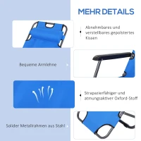 Outsunny Sonnenliege mit Kissen, Klappbare Strandliege mit 2-Fach verstellbare Rückenlehne Gartenliege, 2-in-1 Relaxliege, Metall + Oxfordstoff, Blau 135 x 60 x 89 cm(m-6)