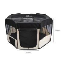PawHut Parque para Animais de Estimação Dobrável com 2 Portas e Almofada Tecido Oxford Ø114x58 cm Preto e Creme(m-3)