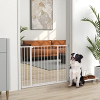 PawHut Dog Gate Pet Safety Gate Stair Barrier Pressure Fit Adjustable 76-82/86-97/101-107 cm, White(m-2)
