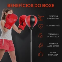 HOMCOM Punching Ball de Boxe com Altura Ajustável Base Recarregável e Luvas para Adolescentes Ø43x125-145 cm Vermelho e Preto(m-4)