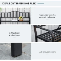 Outsunny Tuinbank met uitschuifbare tafel voor 2-3 personen Metalen parkbank Zitbank Terrasbank met rugleuning en armleuningen Tuinmeubels Zwart 150 x 58.5 x 90 cm(m-5)
