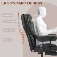 HOMCOM Office Chair with 6 Point Massage and Heat, Ergonomic Desk Chair with Foot Rest, Lumbar Support, Reclining Function and Wide Seat, Height-Adjustable High Back Swivel Rolling for Home, Black(m-6)