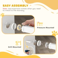 PawHut Dog Gate Pet Safety Gate Stair Barrier Pressure Fit Adjustable 76-82/86-97/101-107 cm, White(m-6)