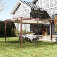 Outsunny 3 x 4 m Tuin-Pergola, Verstelbaar Terrasoverkapping, Aluminium Frame, UPF30+ Zonbescherming, Natuurhout(m-10)