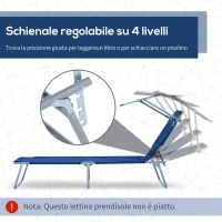 Outsunny Lettino Prendisole da Giardino, Sdraio Pieghevole e Regolabile con Tettuccio in Tessuto Blu, 187x58x36cm(m-4)