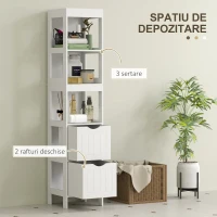 HOMCOM Mobilier de Baie cu 3 Rafturi Deschise și 2 Sertare, 30x30x141.2 cm, Alb(m-4)