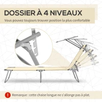 Outsunny Transat Bain de Soleil Pliable Chaise Longue Pliante Dossier Inclinable Multi-positions et Pare-Soleil réglable(m-4)