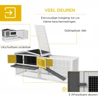 PawHut Konijnenhok van Sparrenhout met Asfaltdak, Kleine Dierenverblijf, 156 x 58 x 68 cm, Lichtgrijs(m-4)