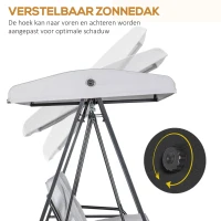 Outsunny Hollywoodschommel, 2-zits tuinschommel met verstelbaar dak, tot 220 kg belastbaar, 145 x 116 x 172 cm, Grijs(m-4)