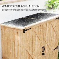 Outsunny Tuinopslagschuur, houten schuur voor gereedschap en tuinapparatuur, asfaltdak, dubbele deuren, sparrenhout, lichtbruin(m-5)