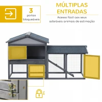 PawHut Casa para Coelhos de Madeira Coelheira para Exterior com Bandeja Removível 147x54x84cm Cinza(m-4)