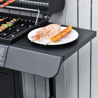 Outsunny gasgrill BBQ-grillwagen met 6 branders 1 zijbrander kast multifunctioneel metaal zwart 135 x 50 x 100 cm(m-10)