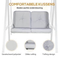 Outsunny Hollywoodschommel, 2-zits tuinschommel met verstelbaar dak, tot 220 kg belastbaar, 145 x 116 x 172 cm, Grijs(m-5)